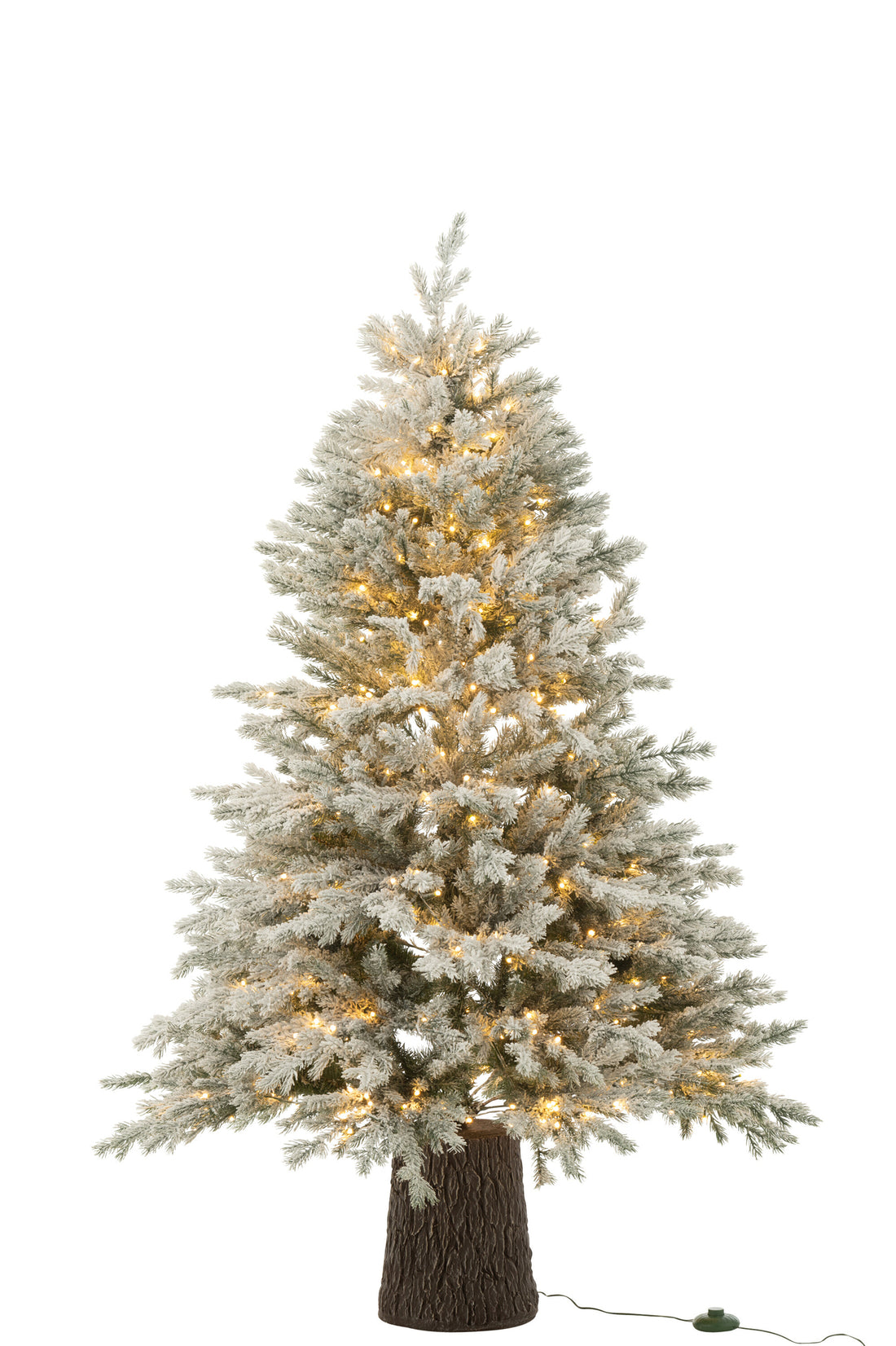 Kerstboom 600 Led Houten Voet Besneeuwd Kunstmatig Donkergroen