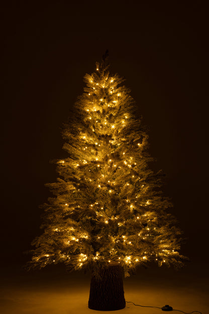 Kerstboom 600 Led Houten Voet Besneeuwd Kunstmatig Donkergroen