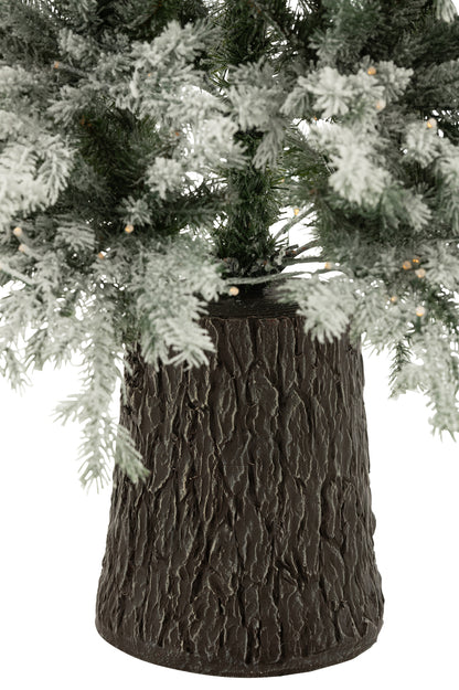 Kerstboom 600 Led Houten Voet Besneeuwd Kunstmatig Donkergroen
