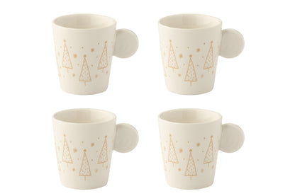 Doos van 4 koffiekopjes Keramiek Wit Kerst