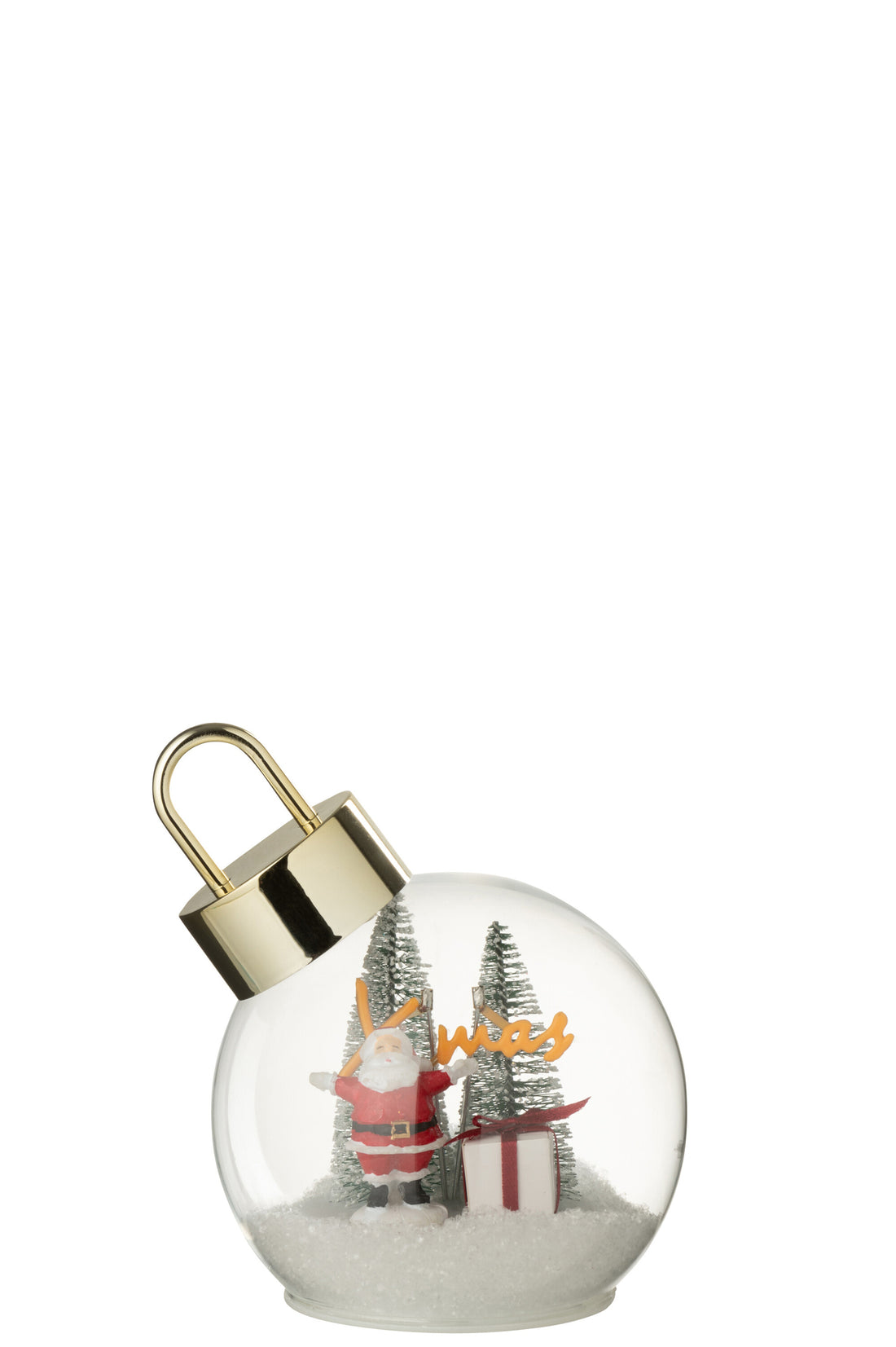 Kerstbal met LED Santa glas wit/rood klein