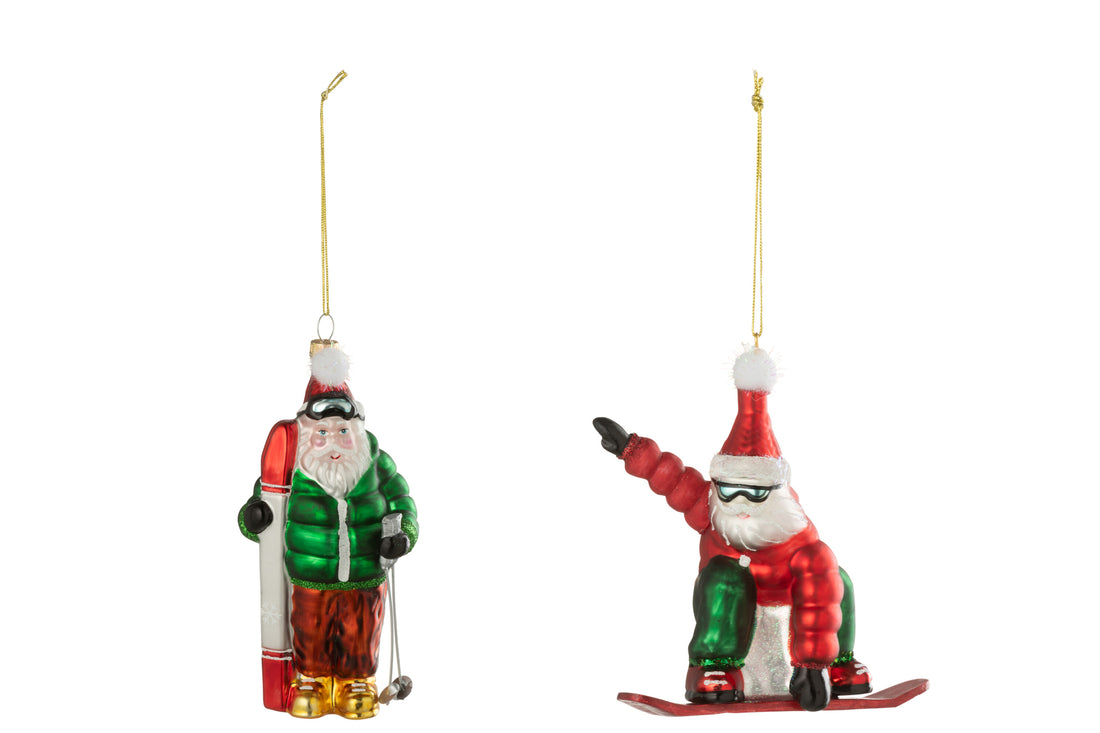 Hanger Santa Ski/Snowboard Glas Kerst Rood/Donkergroen Assortiment Van 2