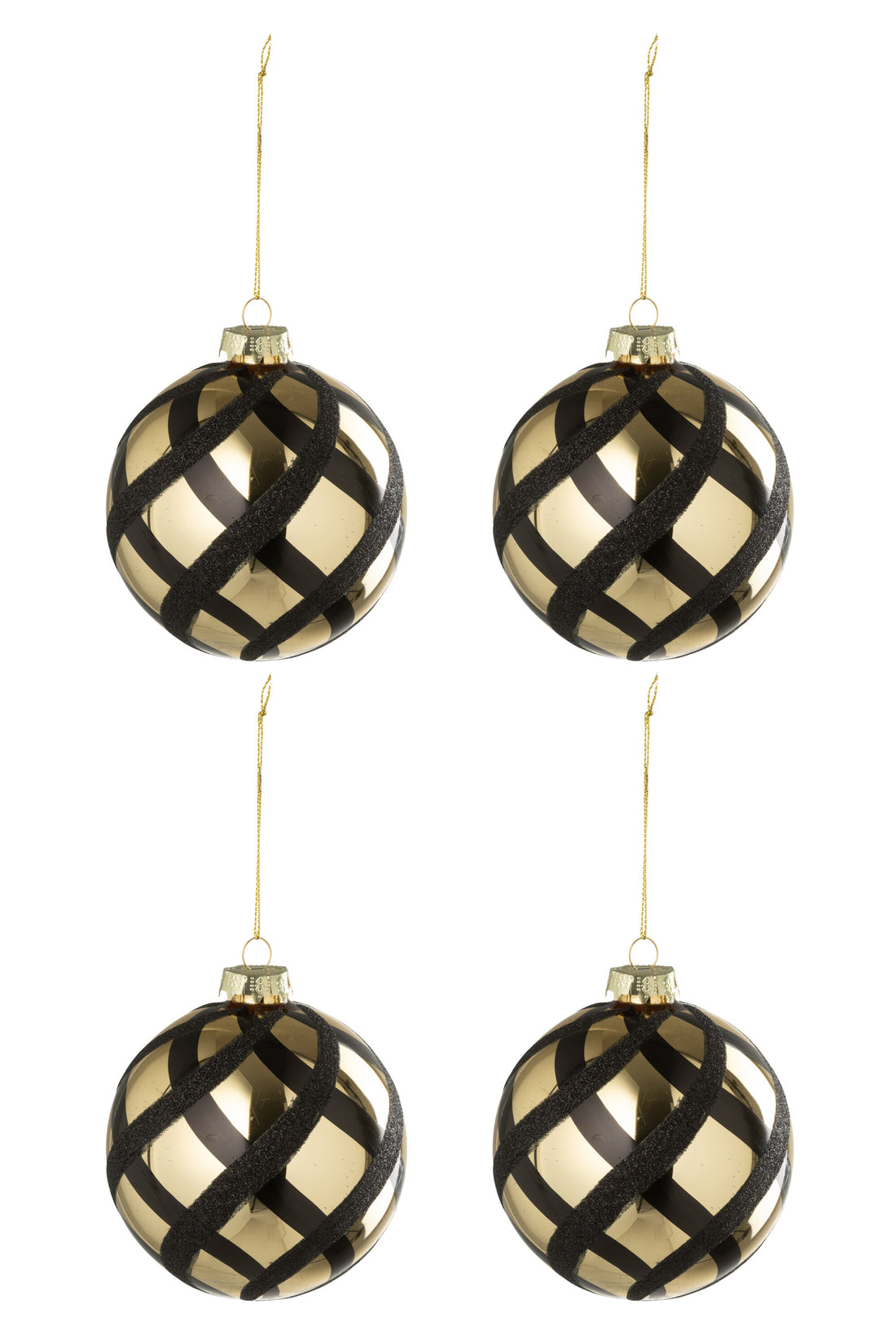 Doos van 4 kerstbal geruit glas goudkleurig/zwart