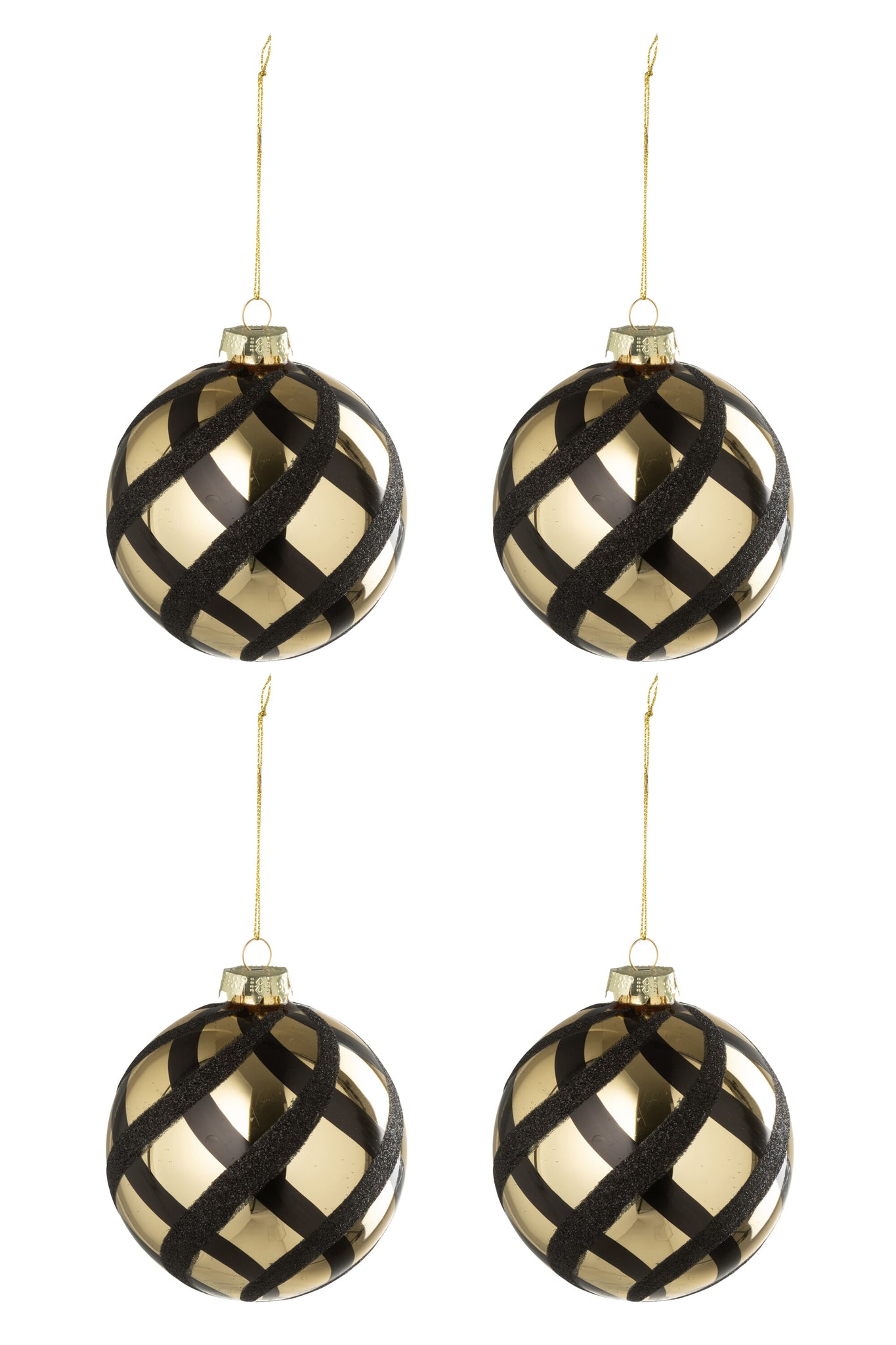 Doos van 4 kerstbal geruit glas goudkleurig/zwart