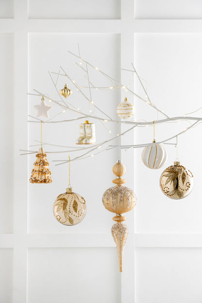 Kerstbal Druppel Glitters Glas Goudkleurig
