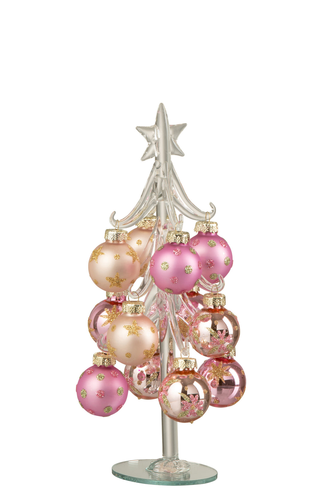 Kerstboom + Ballen Glas Roze/Transparant Klein