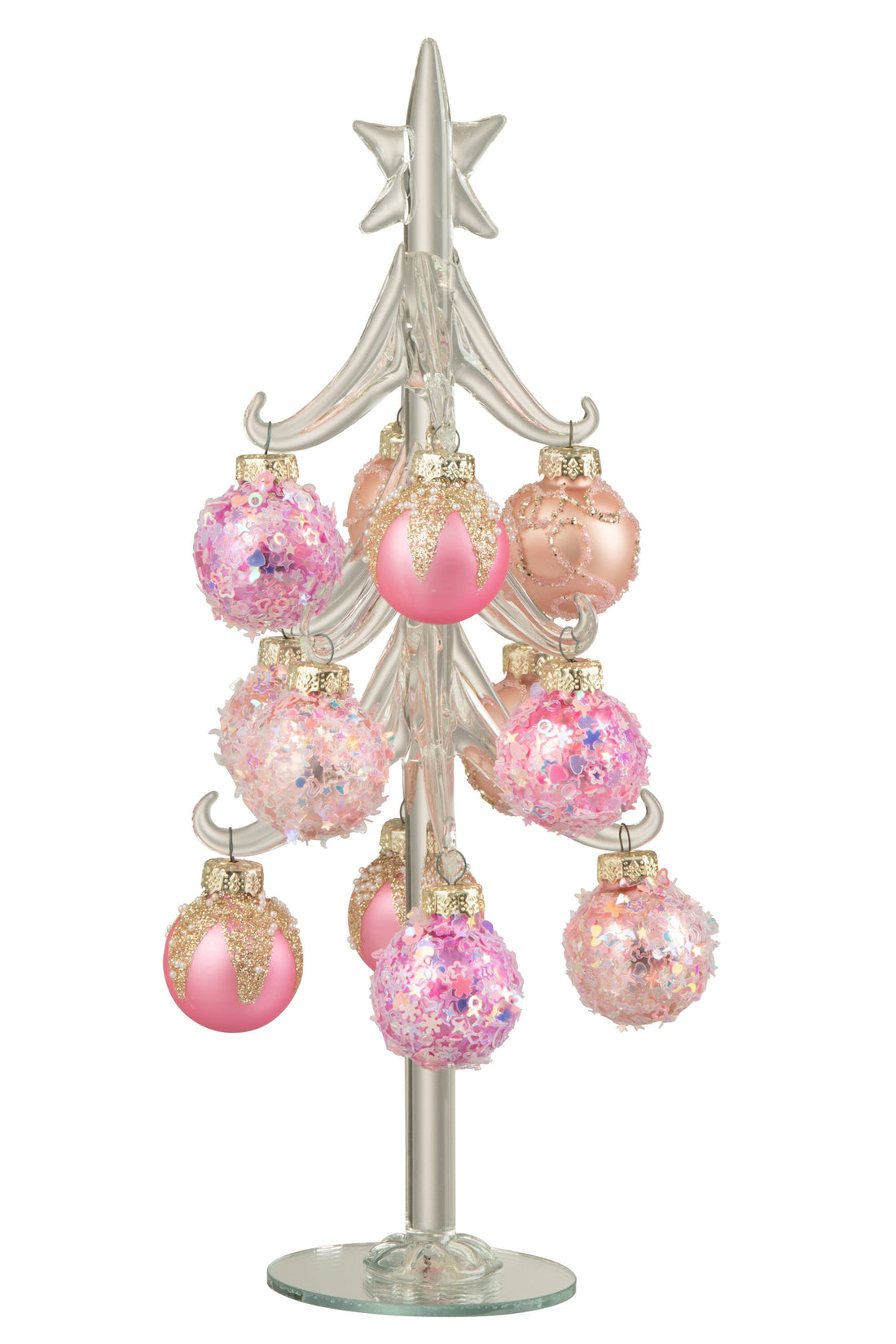 Kerstboom + Ballen Glas Roze/Transparant Groot