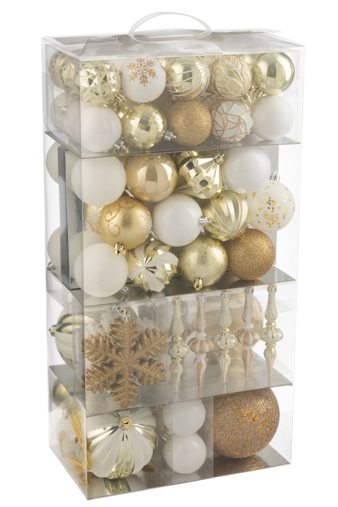 Doos van 80 kerstbal plastic wit/goudkleurig
