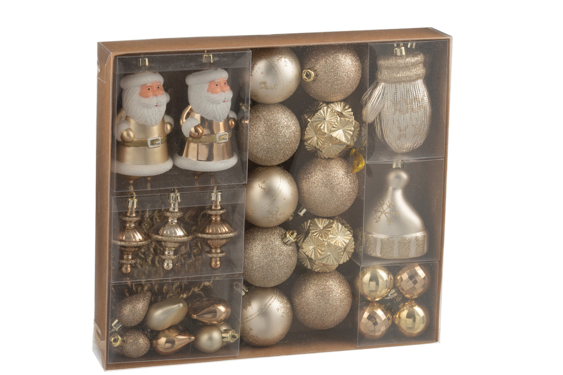 Doos met 45 kerstbal plastic beige/ecru