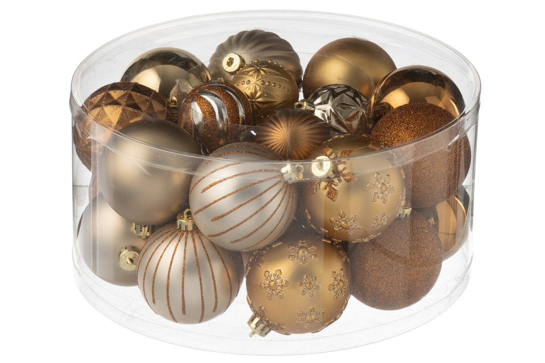 Doos van 30 kerstbal plastic bruin