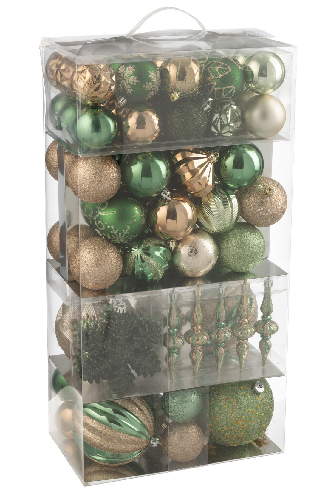 Doos met 80 kerstbal plastic muntgroen/ecru