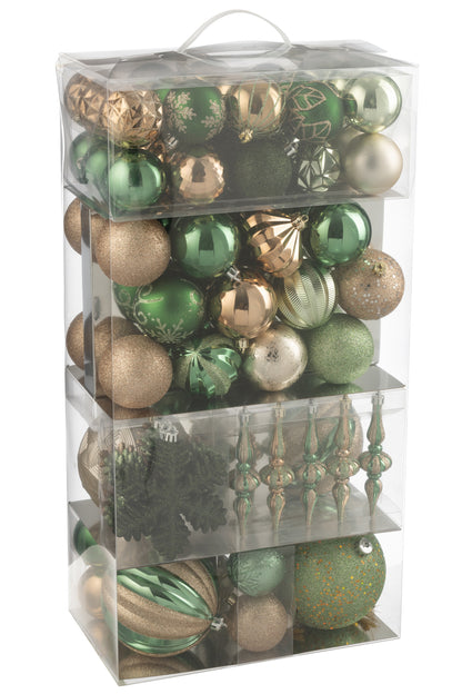 Doos met 80 kerstbal plastic muntgroen/ecru