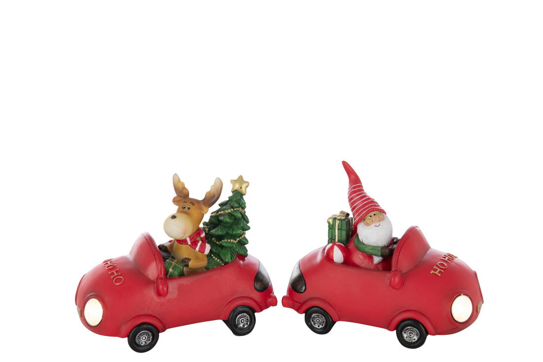 Kerstman Led + Rendier In Auto Polyresin Multicolor Assortiment Van 2