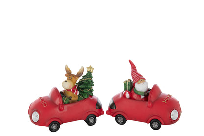Kerstman Led + Rendier In Auto Polyresin Multicolor Assortiment Van 2