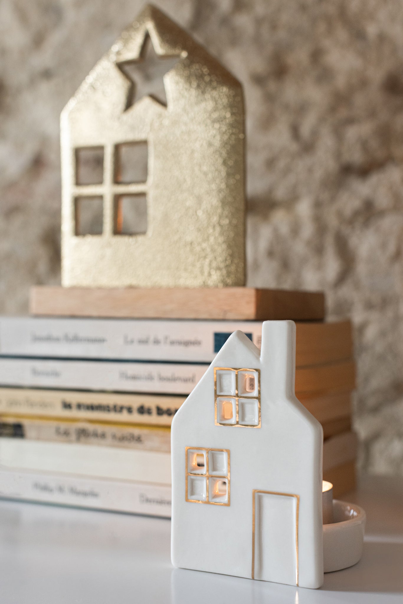 Theelichthouder Huis Klei Wit Assortiment Van 2