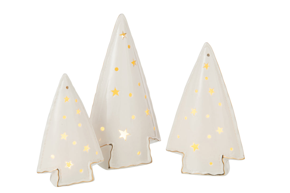 Set van 3 boom led-sterren klei wit