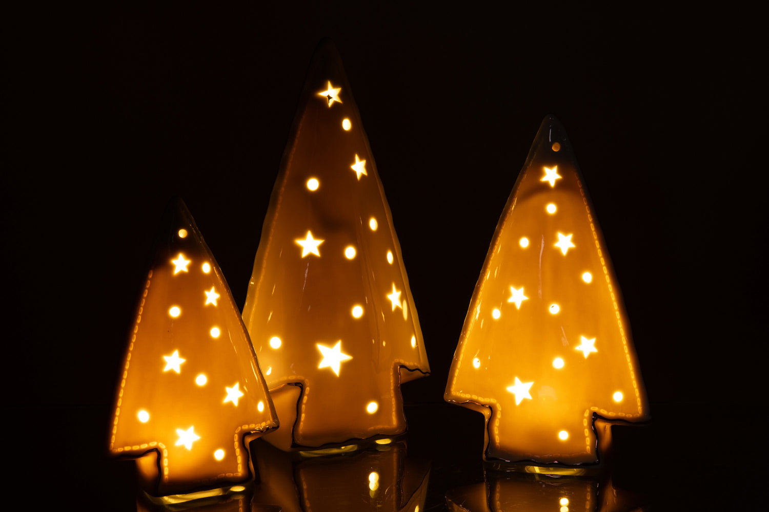 Set van 3 boom led-sterren klei wit