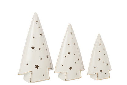 Set van 3 boom led-sterren klei wit