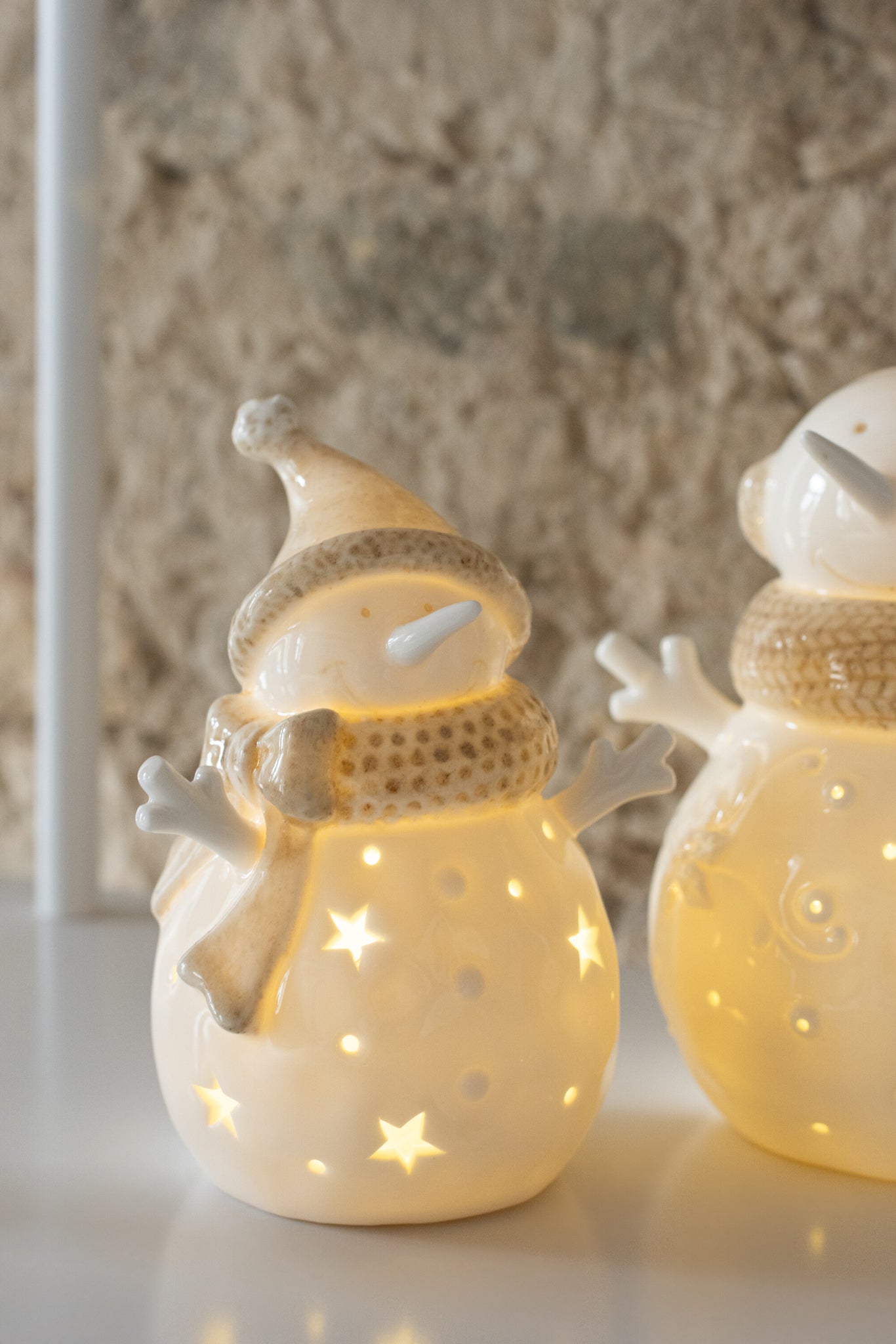 Sneeuwpop Led Sterren Klei Wit/Beige Klein Assortiment Van 2