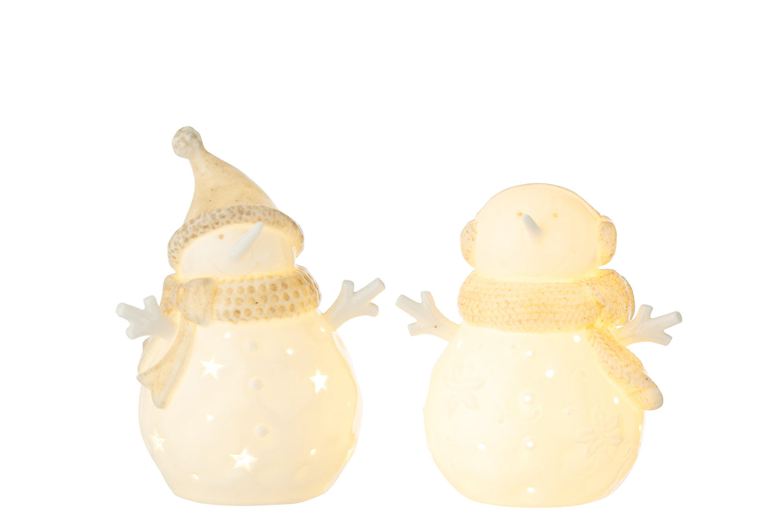Sneeuwpop Led Sterren Klei Wit/Beige Groot Assortiment Van 2