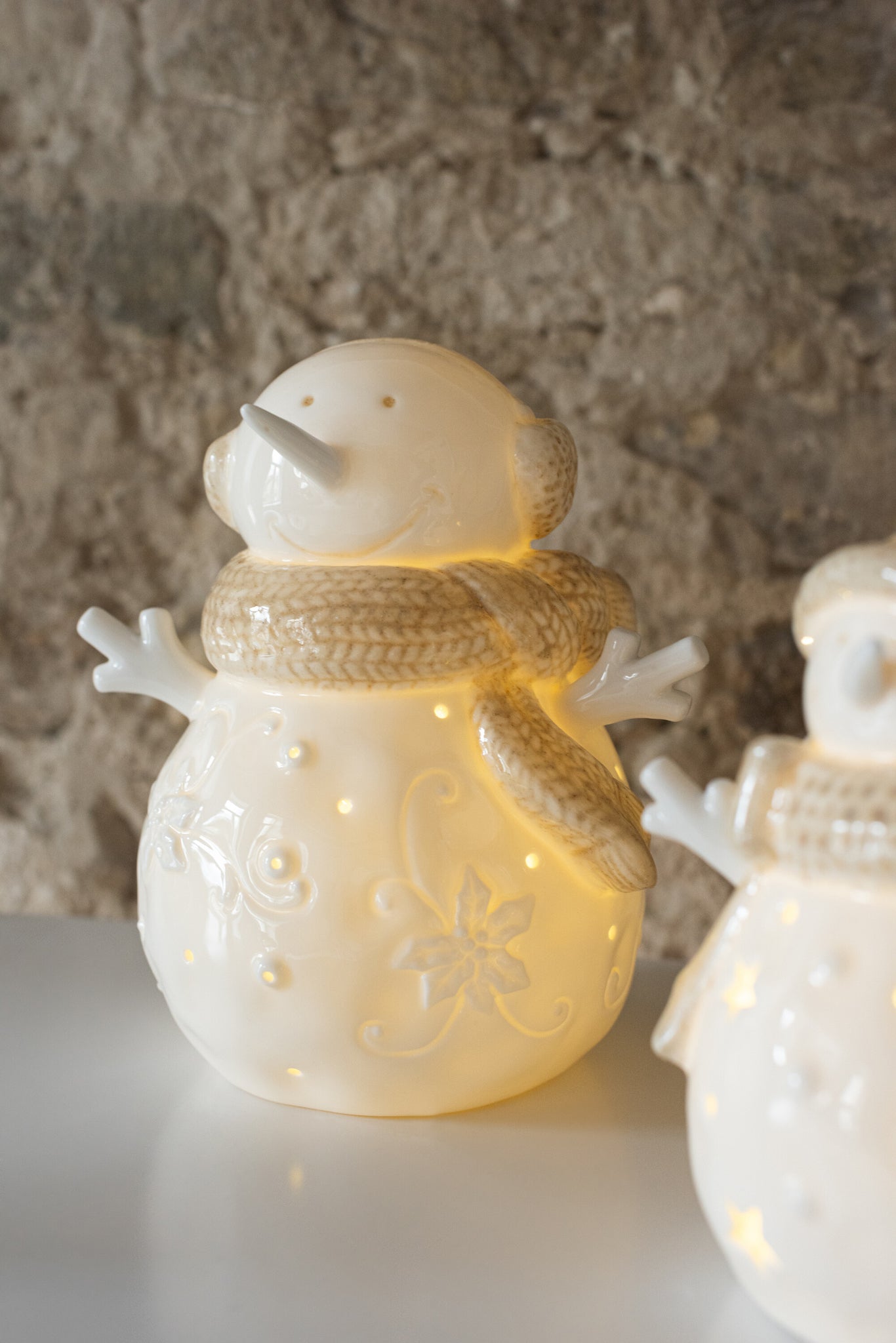 Sneeuwpop Led Sterren Klei Wit/Beige Groot Assortiment Van 2