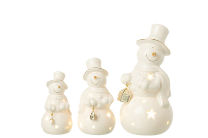 Sneeuwpop Led Porselein Ecru Groot