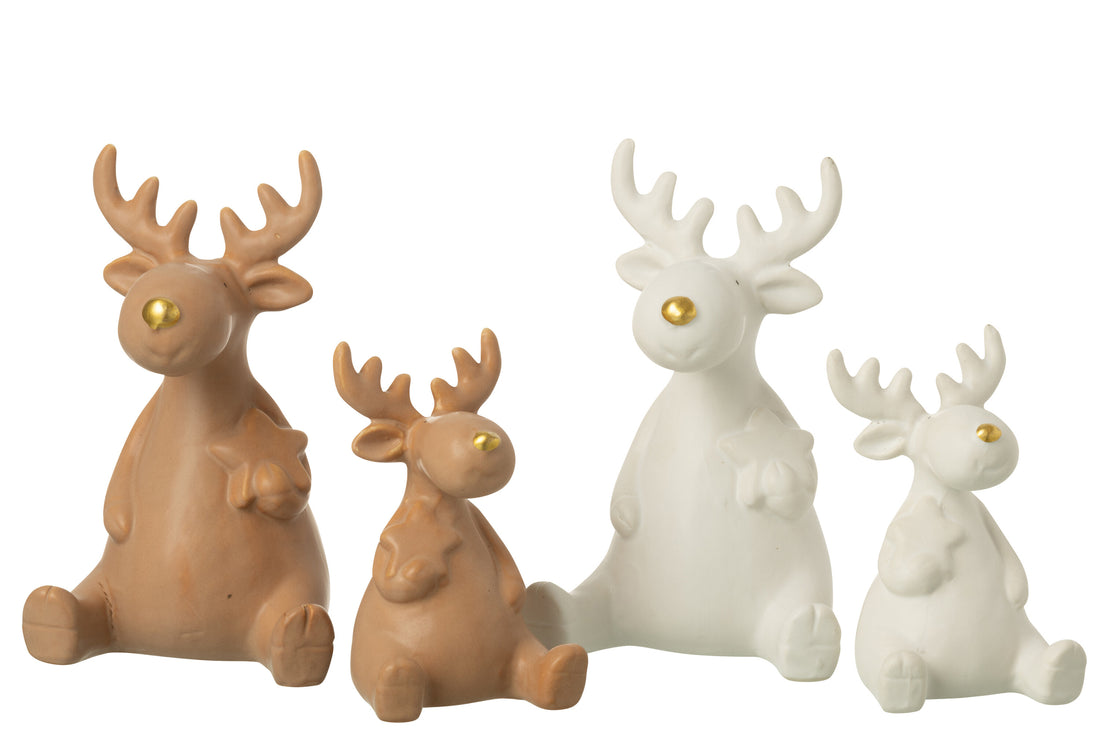 Rendier zittend porselein wit/bruin groot assortiment van 2