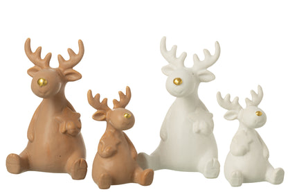 Rendier zittend porselein wit/bruin groot assortiment van 2
