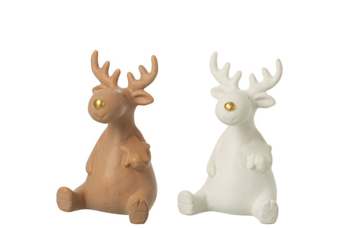 Rendier zittend porselein wit/bruin groot assortiment van 2