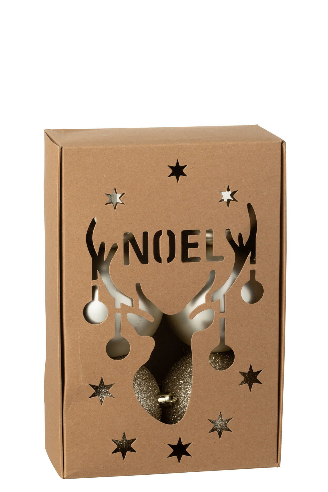 Doos van 6 kerstbal plastic licht beige