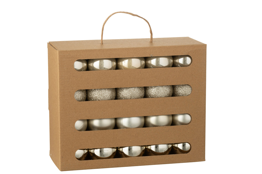 Doos met 40 kerstbal plastic licht beige