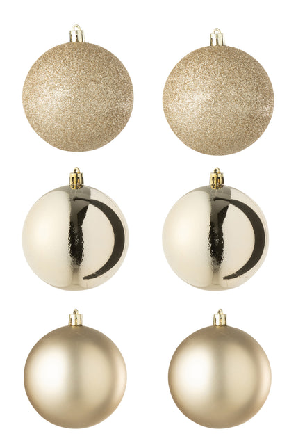 Doos van 6 kerstballen plastic champagnekleurig