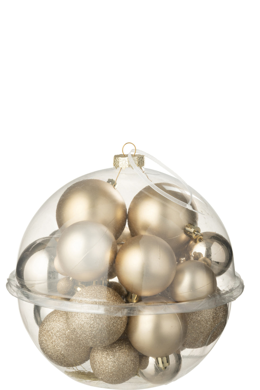 Doos van 24 kerstbal plastic champagnekleurig