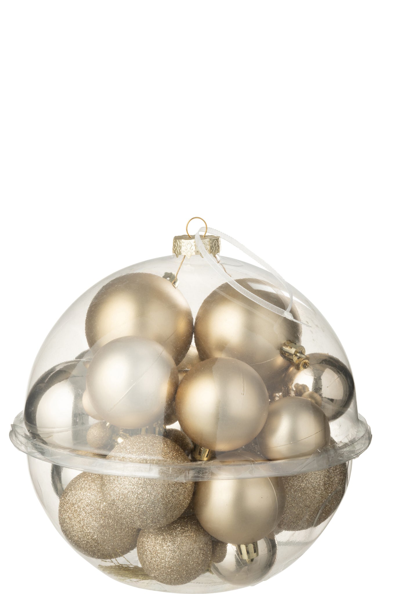 Doos van 24 kerstbal plastic champagnekleurig
