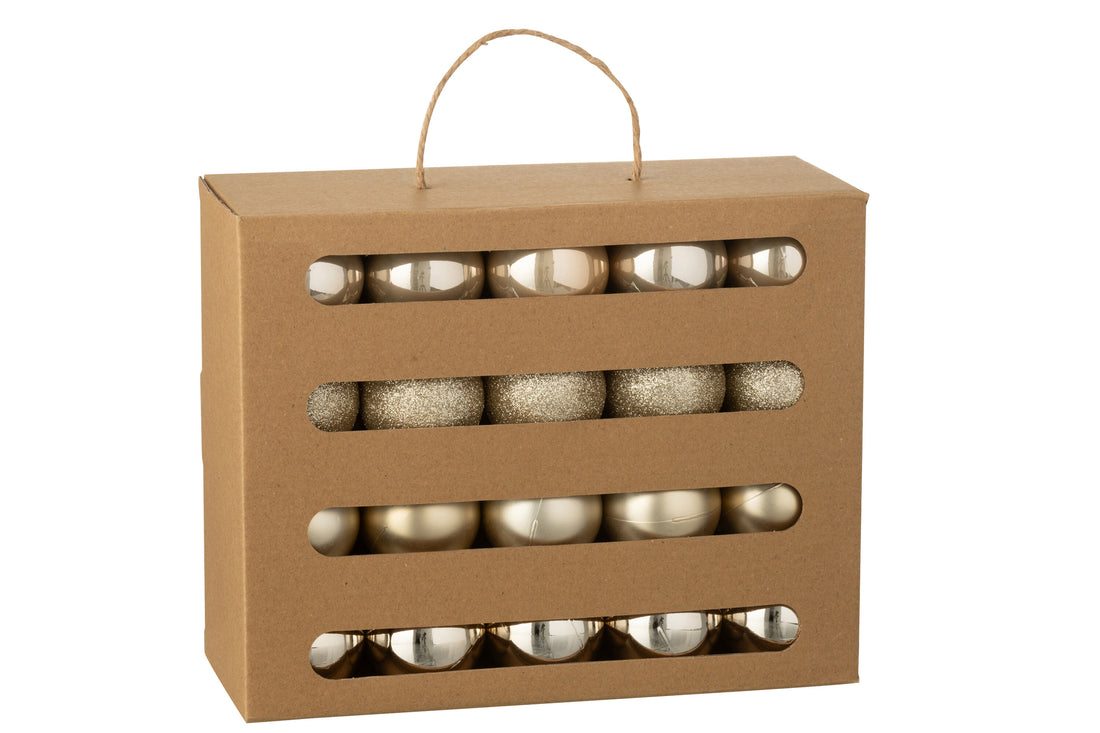 Doos van 40 kerstbal plastic champagnekleurig