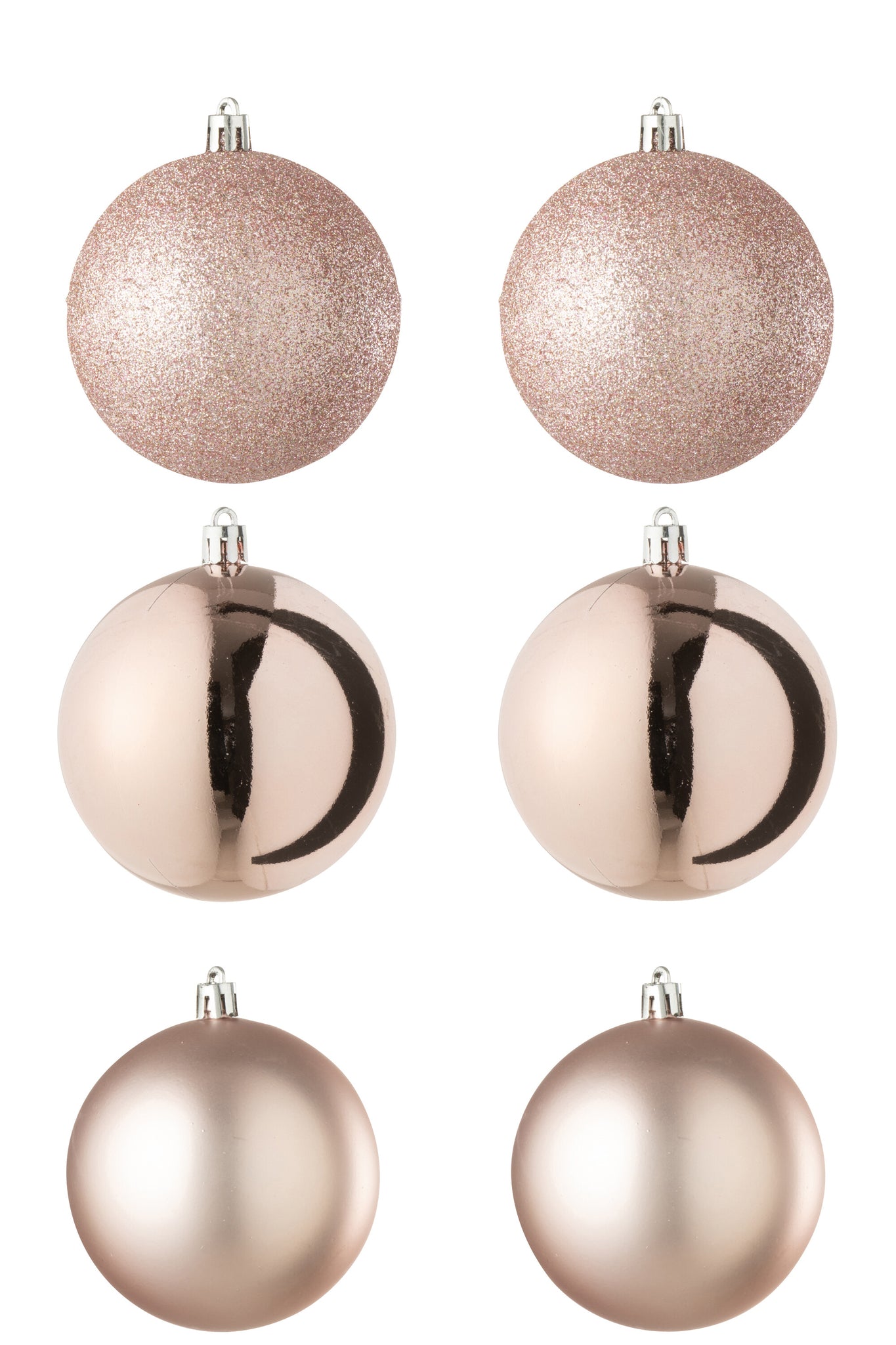 Doos van 6 kerstbal plastic lichtroze