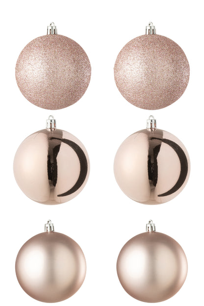 Doos van 6 kerstbal plastic lichtroze