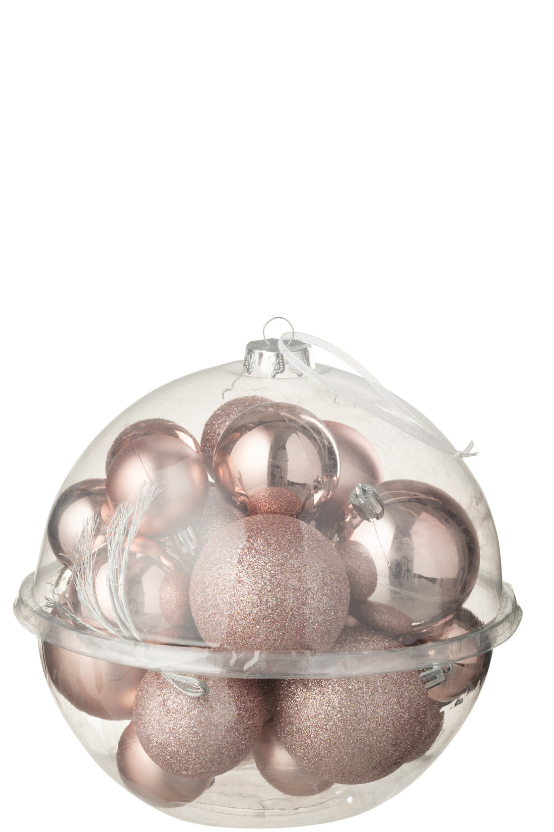 Doos van 24 kerstbal plastic lichtroze