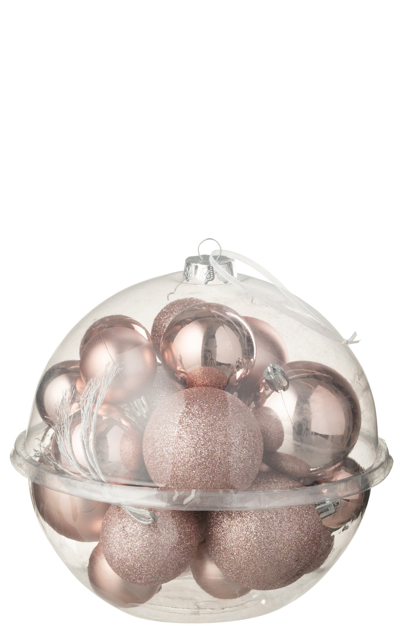 Doos van 24 kerstbal plastic lichtroze