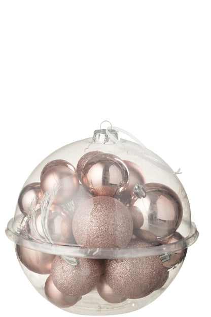 Doos van 24 kerstbal plastic lichtroze