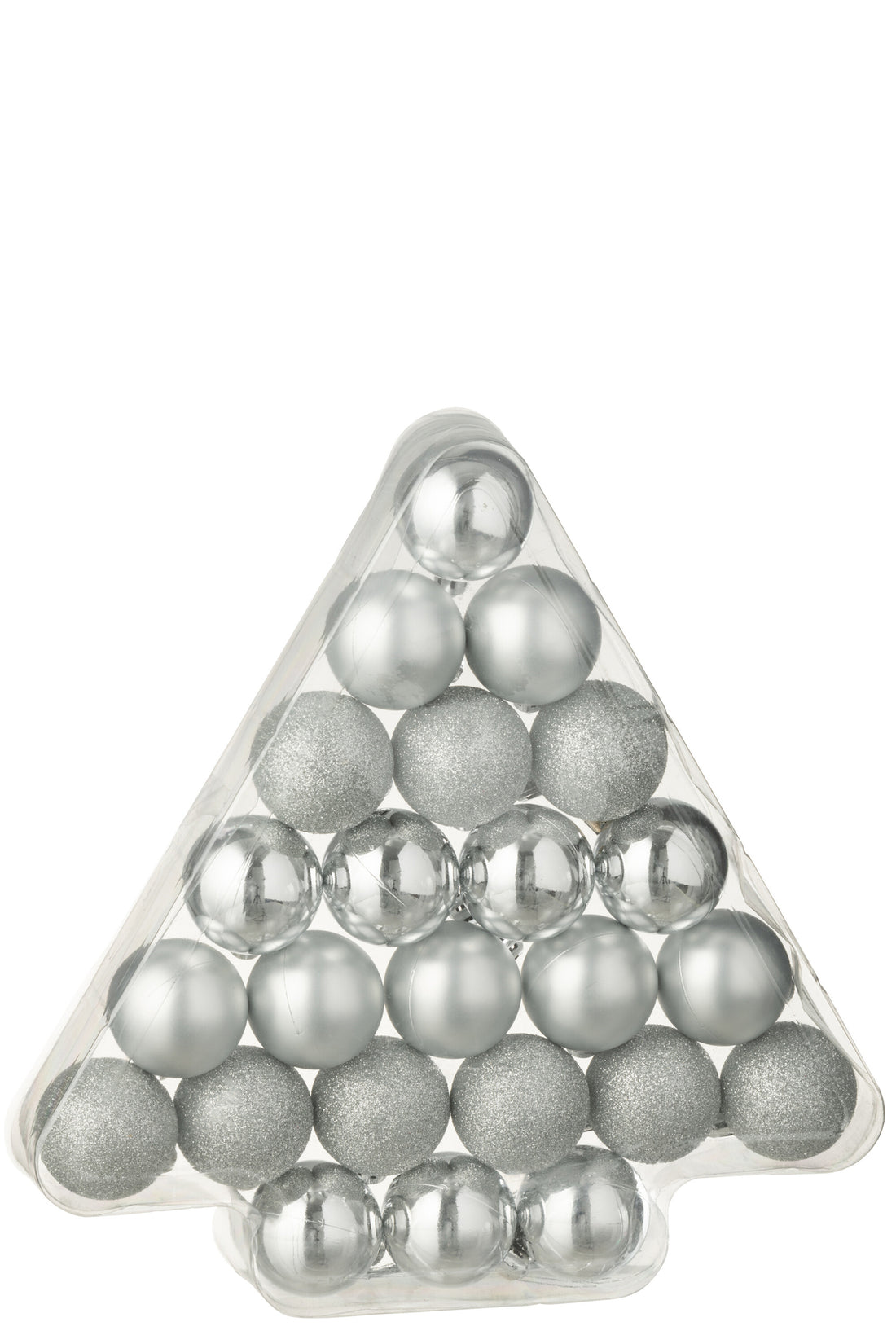 Doos van 24 kerstbal plastic zilverkleurig