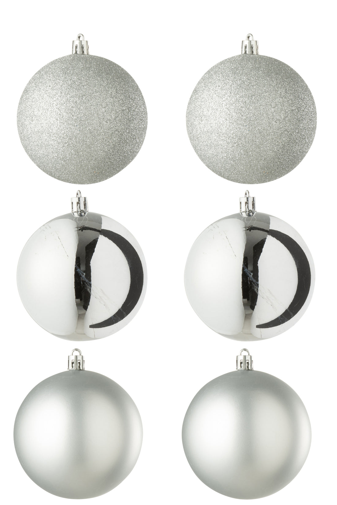 Doos van 6 kerstbal plastic zilverkleurig