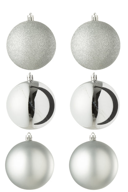 Doos van 6 kerstbal plastic zilverkleurig