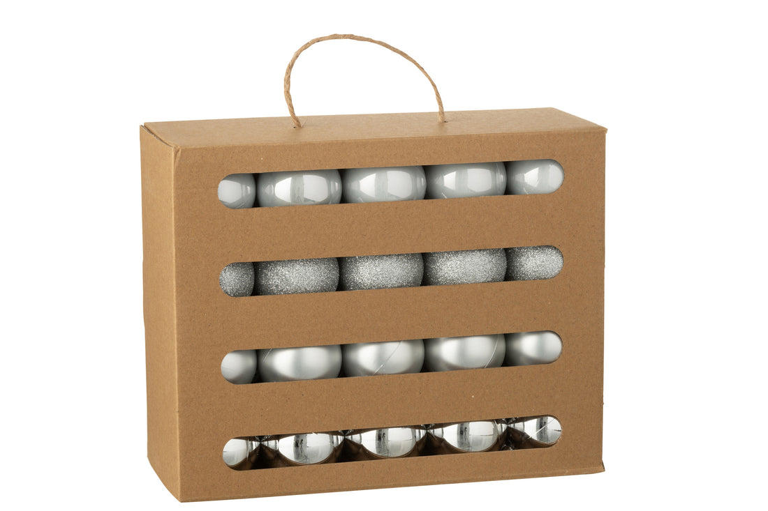 Doos van 40 kerstbal plastic zilverkleurig