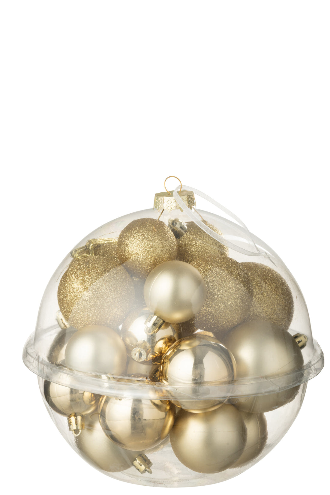 Doos van 24 kerstbal plastic goudkleurig