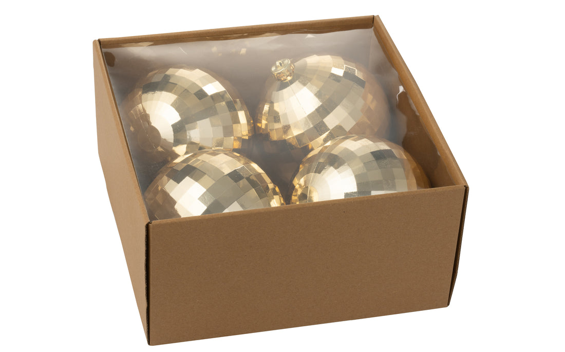 Doos van 4 kerstbal disco plastic goudkleurig