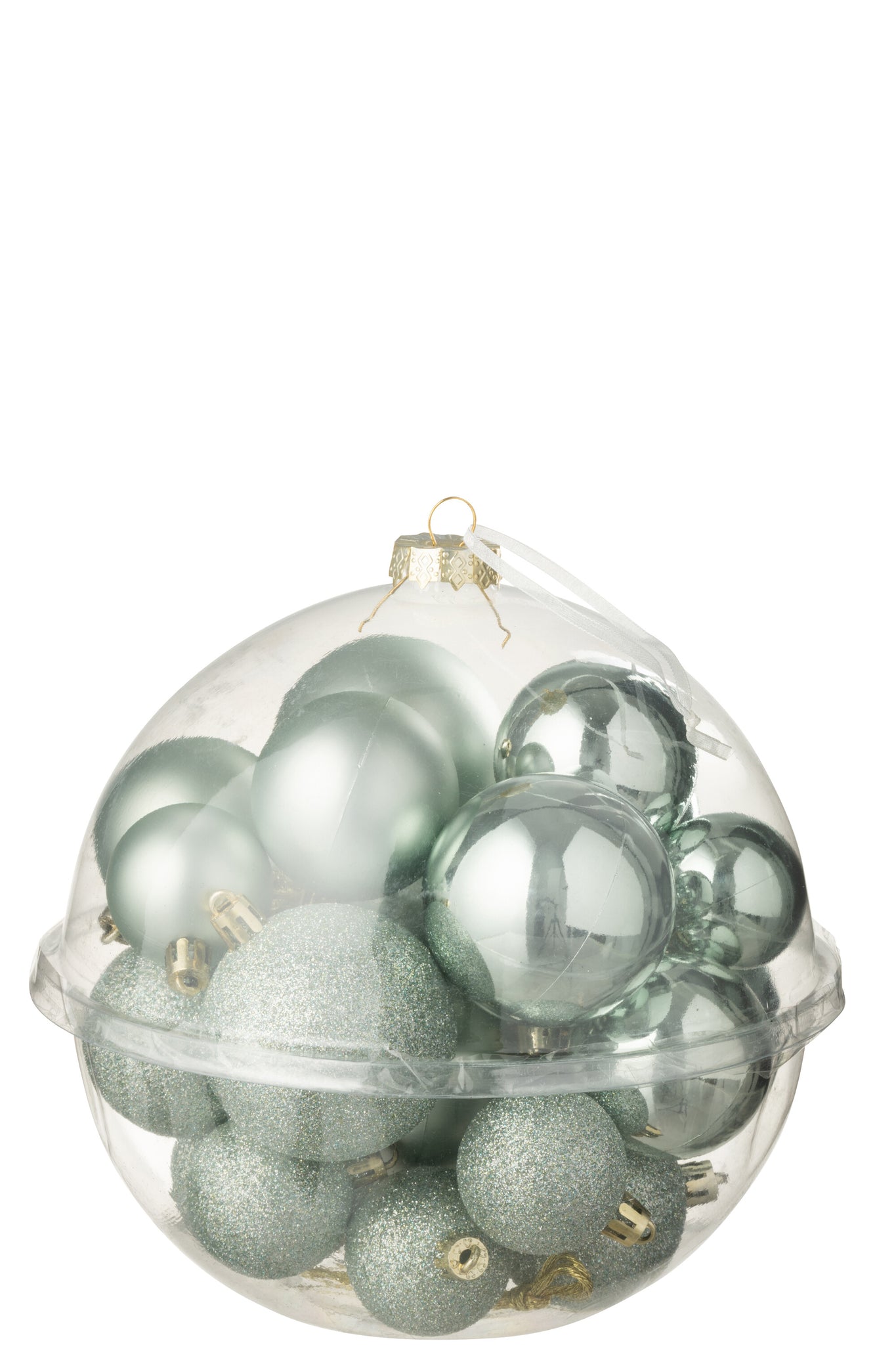 Doos van 24 kerstbal plastic muntgroen