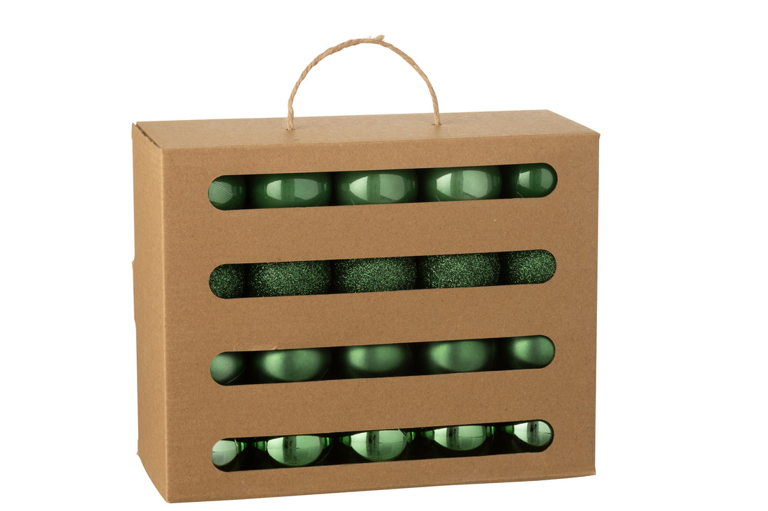 Doos van 40 kerstbal plastic smaragdgroen