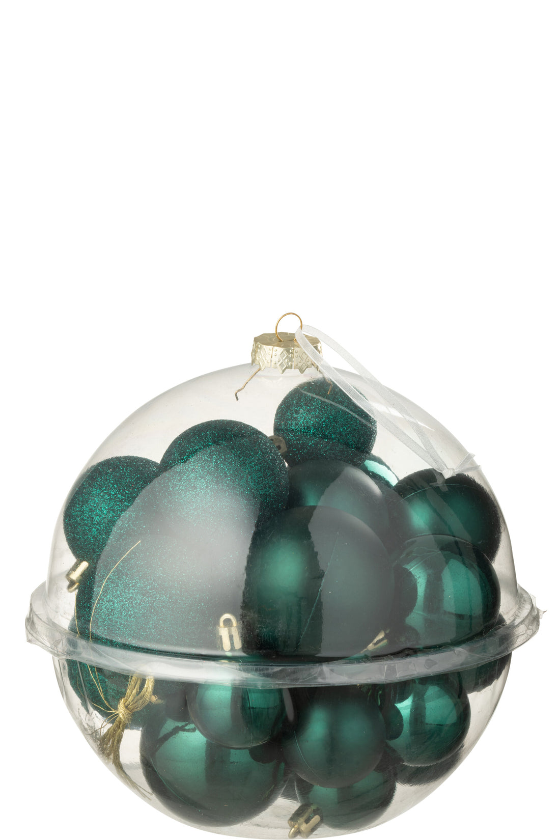Doos van 24 kerstbal plastic donkergroen