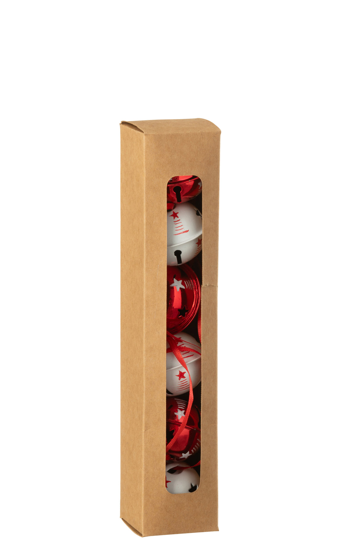 Doos van 6 hangerbel plastic kerst rood/wit